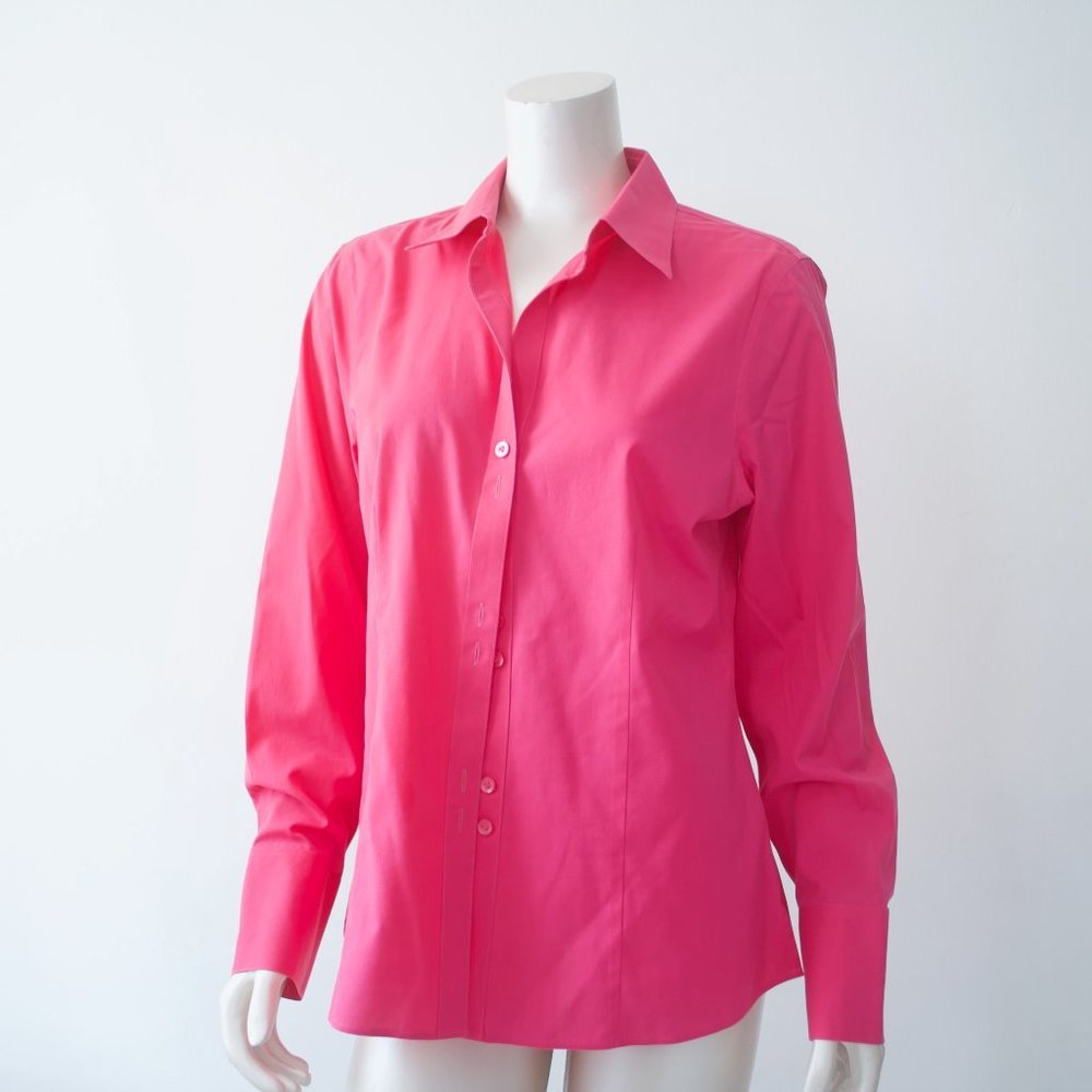 Foxcroft Bright Pink Magenta Button Down Womens Long Sleeve - 14